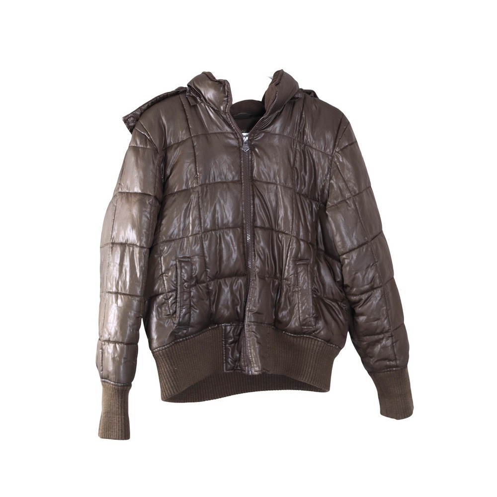 Vintage Y2K Old Navy Brown Quilted Puffer Hooded Jacket Coat‎ Winter Warm Size L